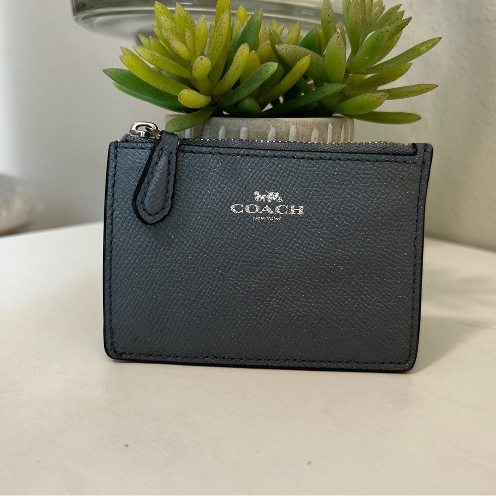 Coach Black Leather Zip Card Case Wallet